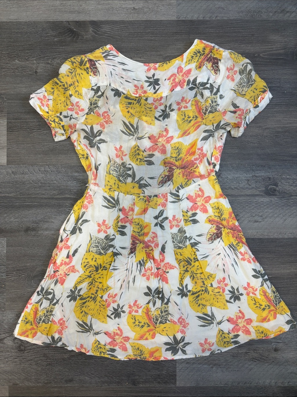 Free People White Floral Dress with Yellow & Pink Print